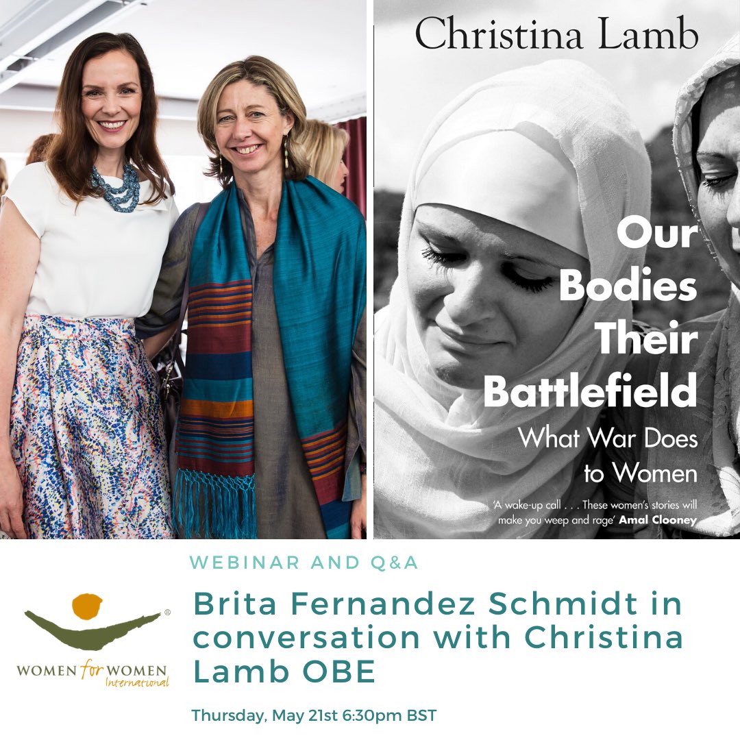 UBNC1's tweet photo. Join @womenforwomenuk on Thursday, 21st May at 6:30pm (BST) for a one-of-a-kind webinar with one of Britain’s leading foreign correspondents @christinalamb talking about her new book Our Bodies,Their Battlefield: What War Does to Women. 
https://t.co/bTCc8ch167 https://t.co/NHtl5TaKgI