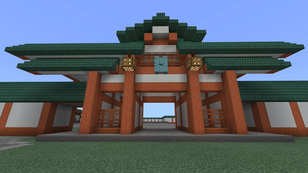 旭雅 この間作った門を改修しました よりモデルに近づけたつもり モデルは日枝神社 Minecraft Minecraft建築コミュ バニラ建築学部 マイクラ