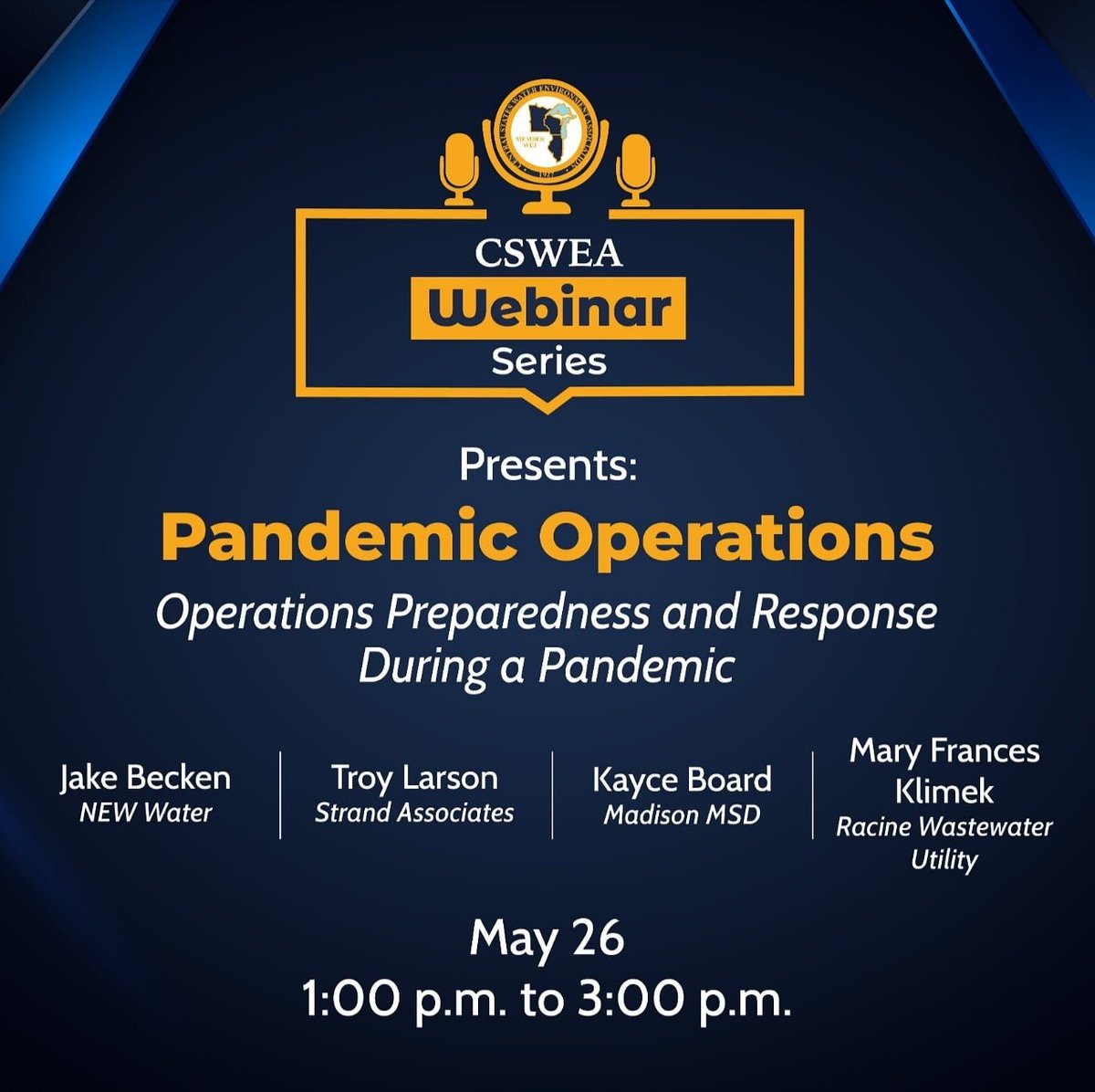 Join us for an interesting webinar on wastewater plant and collections operations during the COVID-19 pandemic.  We will share valuable information coming out of Operations Round Table discussions held each Friday.

To register use this link: register.gotowebinar.com/register/26382…