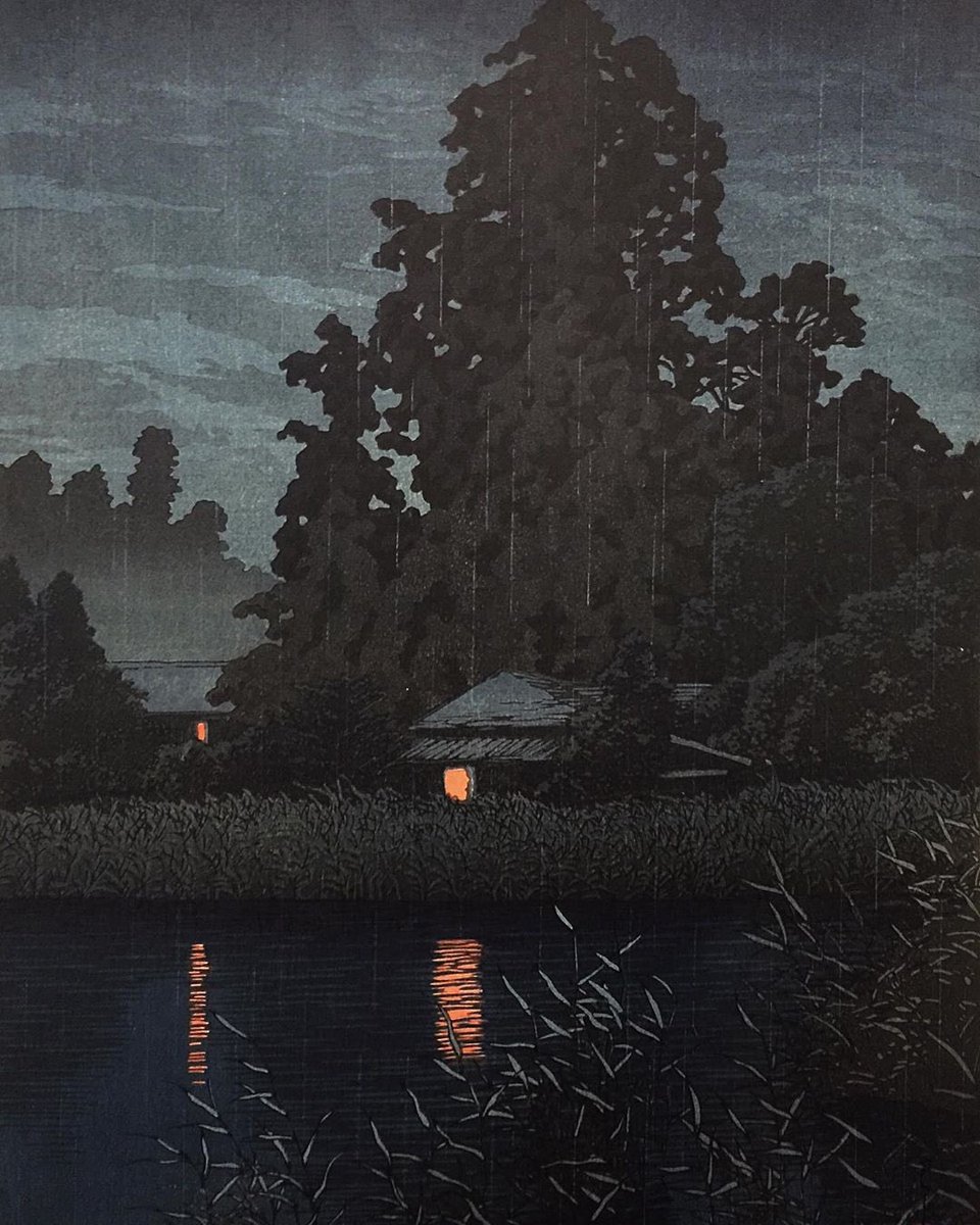 By #HasuiKawase - #NightRainAtOmiya #1930

#Sky #Water #Atmospheric_phenomenon #Natural_landscape #Tree #Darkness #Illustration #Reflection #Atmosphere #Painting #Calm #Bayou #Lake #Landscape #River #Cloud #Visual_arts #Evening #Plant #Bank