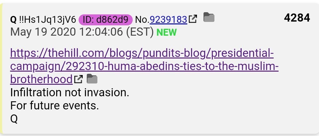 6.  #QAnon "Media Matters pointed to a 'Snopes fact-check' that cited as its sole source… Senator John McCain who met Libyan militia leader Abdelkarim Belhaj, a known al Qaeda associate, and saluted him as “my hero” during a 2011 visit to Benghazi. #Q https://thehill.com/blogs/pundits-blog/presidential-campaign/292310-huma-abedins-ties-to-the-muslim-brotherhood