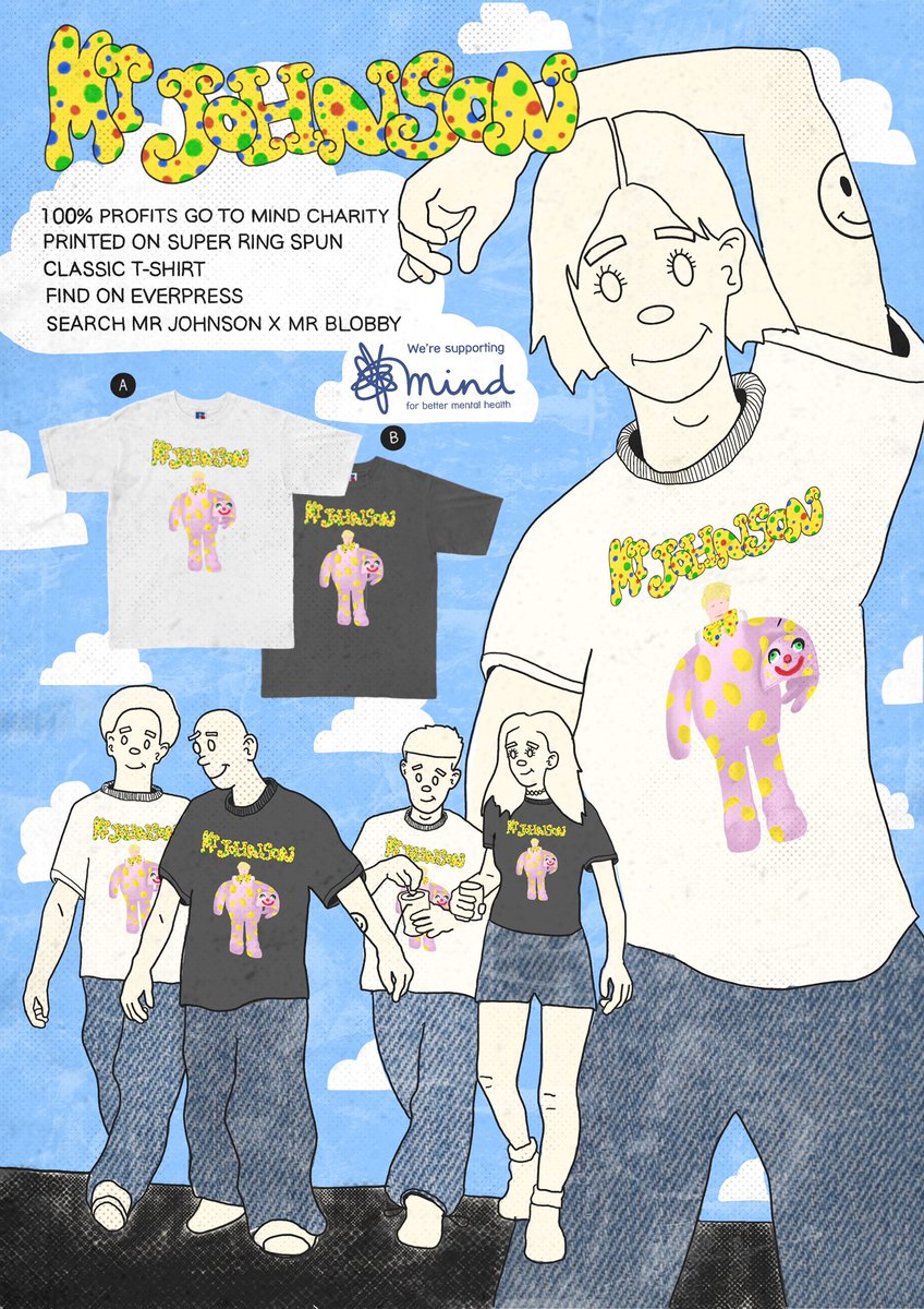 96Valentino's tweet photo. The mind can play tricks when it is struggling on what to do, My mind decided to draw this...100% of the proceeds will go to help those who are finding things a little tough.

Search Mr Johnson x Mr Blobby on @everpress https://t.co/ddVwV3tIqL