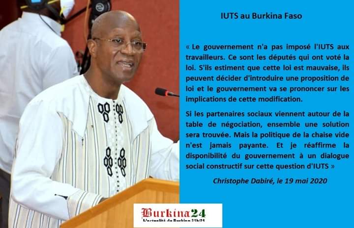 burkina24's tweet photo. #IUTS au #Burkina Faso
« Le gouvernement n'a pas imposé l'IUTS aux travailleurs.
Ce sont les députés qui ont voté la loi... »
Christophe Dabiré, le 19 mai 2020
https://t.co/c5Ec4WTAo4 https://t.co/IWti1k2Ij1