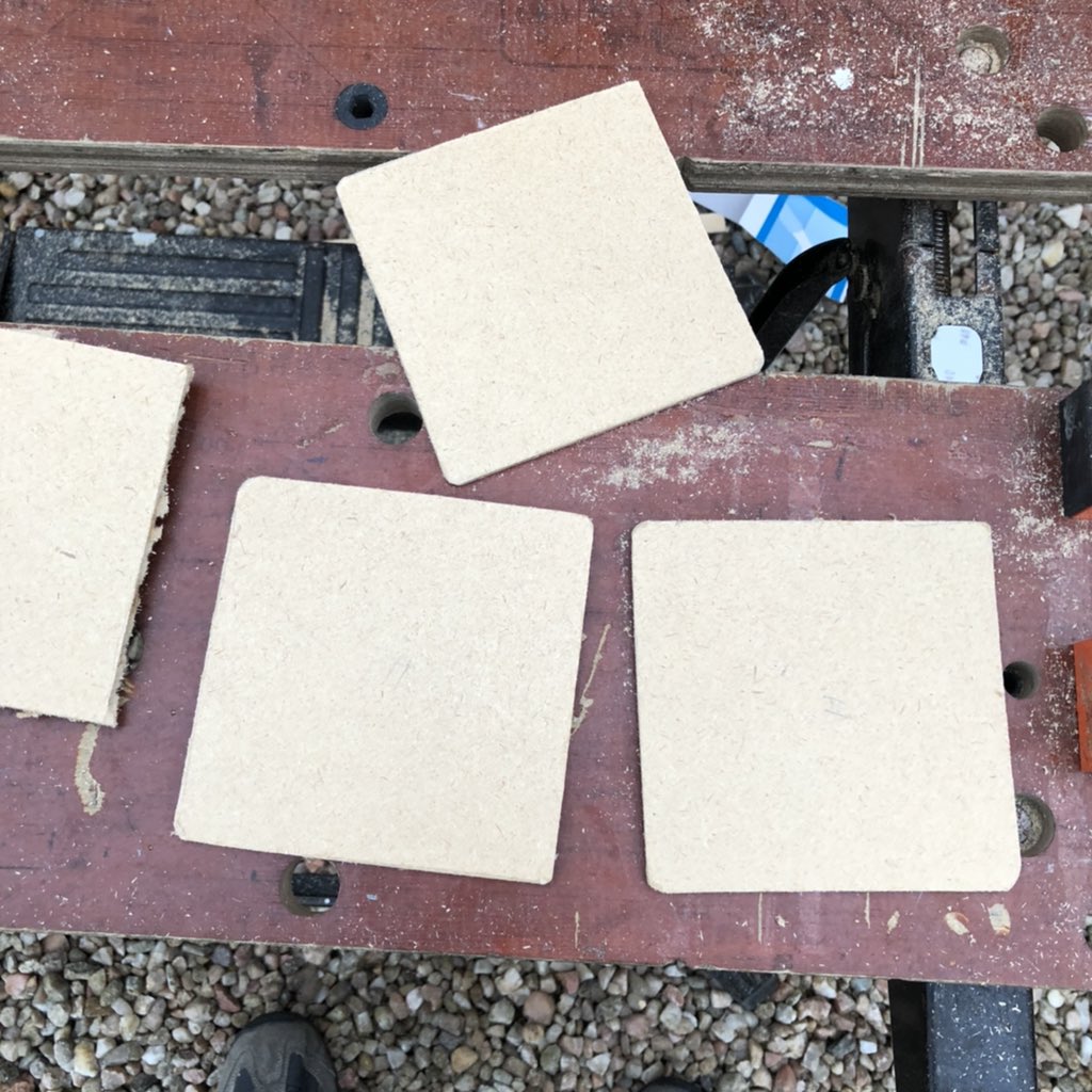 That’s gone alarmingly well: no need for precision straight lines, so I cut them out with a saw and then went mental at the edges with some coarse sandpaper, even rounding off the corners. Even a clown like me can do it!