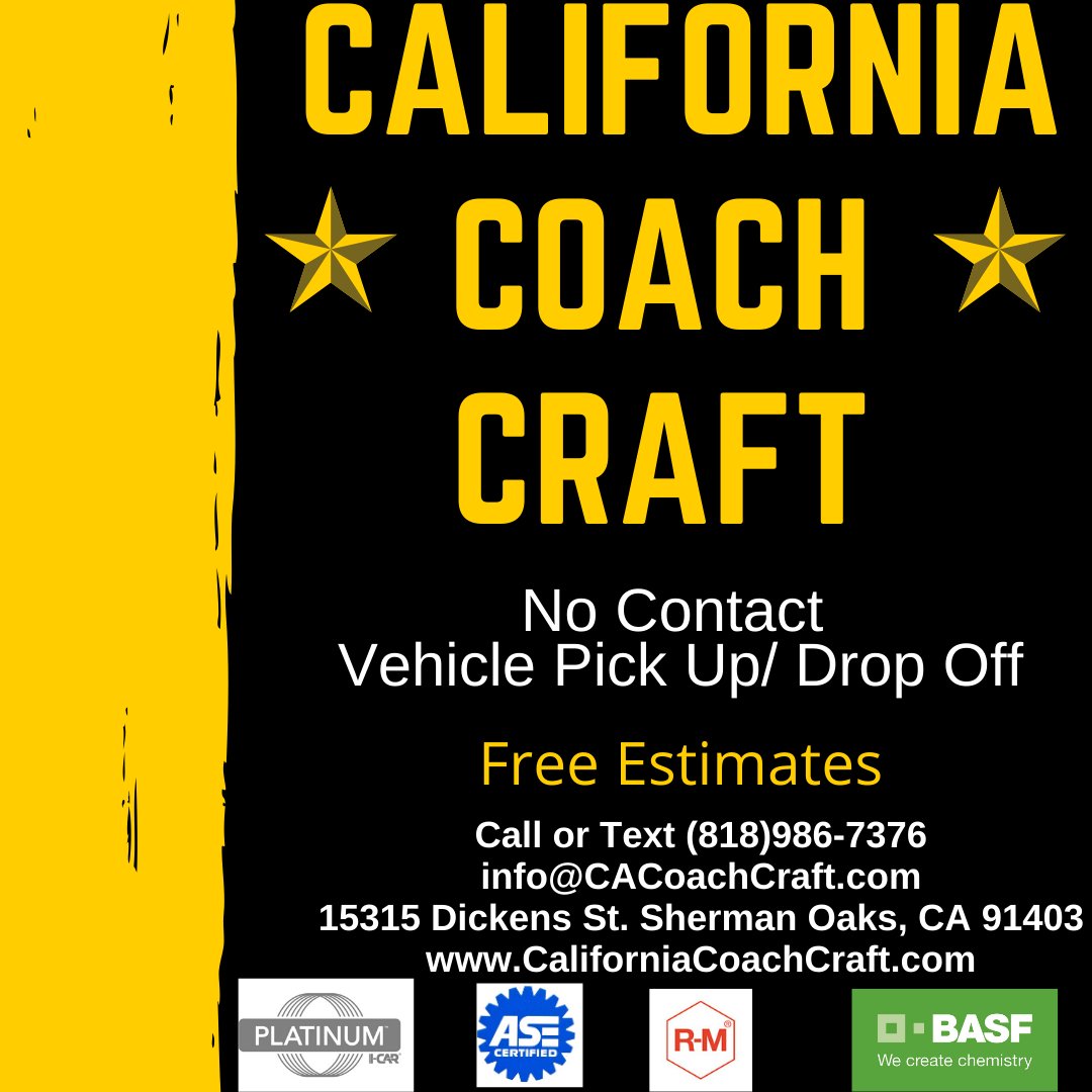 CACoachCraft's tweet photo. #CaliforniaCoachCraft is providing estimates via text, email and FaceTime. We have vehicle pick up &amp; drop off services and 24/7 Towing! Stop putting off those repairs Call or text (818)986-7376 or email info@CACoachCraft.com #TuesdayMotivation #ShermanOaks #LosAngeles https://t.co/o56DPUrpbR
