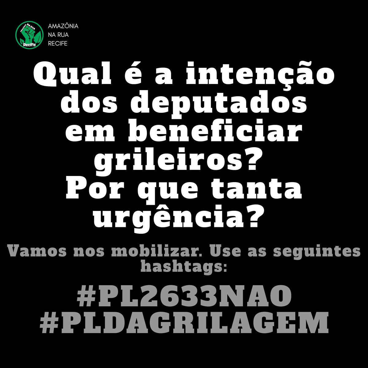 AmazoniaNaRuaRE's tweet photo. Nesta quarta está previsto para votação a #PL2633. Estamos em uma PANDEMIA e a prioridade dos deputados é beneficiar grileiros...?
A PL cria meios para viabilizar retrocessos e  incentiva a grilagem e o desmatamento.
VAMOS NOS MOBILIZAÇÃO:
#PL2633NAO 
#PLdaGrilagemNão 
#PL2633NÃO https://t.co/EyYwM6zfyr