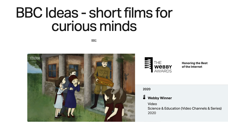 BBC Ideas💡 (@bbcideas) on Twitter photo It’s <a href="/TheWebbyAwards/">The Webby Awards</a> time!
We're absolutely delighted to have won best video channel in the Science & Education category #Webbys🏆🎉
A huge thank you to everyone who has supported us It’s <a href="/TheWebbyAwards/">The Webby Awards</a> time!
We're absolutely delighted to have won best video channel in the Science & Education category #Webbys🏆🎉
A huge thank you to everyone who has supported us