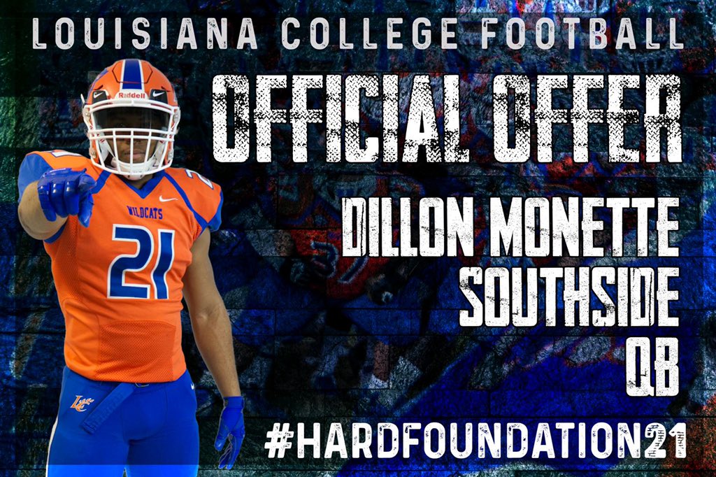 MonetteDillon's tweet photo. #AGTG Honored and Blesssed to receive my first offer from Louisiana College Football @Coach_Vince_ #GoWildcats https://t.co/rVdK0MfAIn
