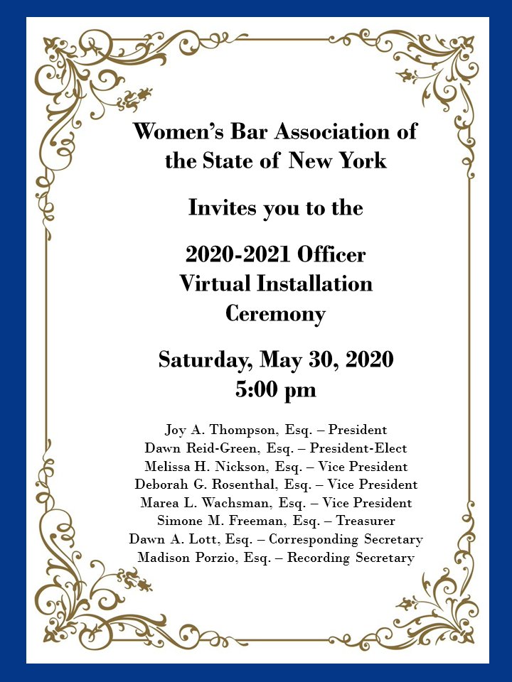 RocGRAWA's tweet photo. @WBASNY is holding the 2020-2021 Officer Virtual Installation Ceremony on May 30. https://t.co/UQ2WqSlRGF