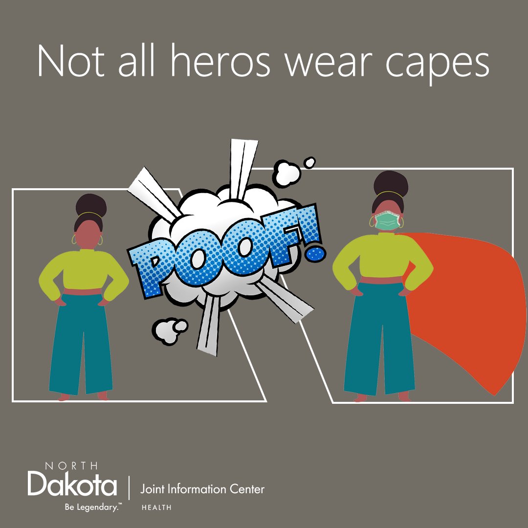 hhsndgov's tweet image. Being a hero is easier than you think! Wear a mask or cloth face covering to protect those around you when you're out in public! #InThisTogetherND #NDsmart