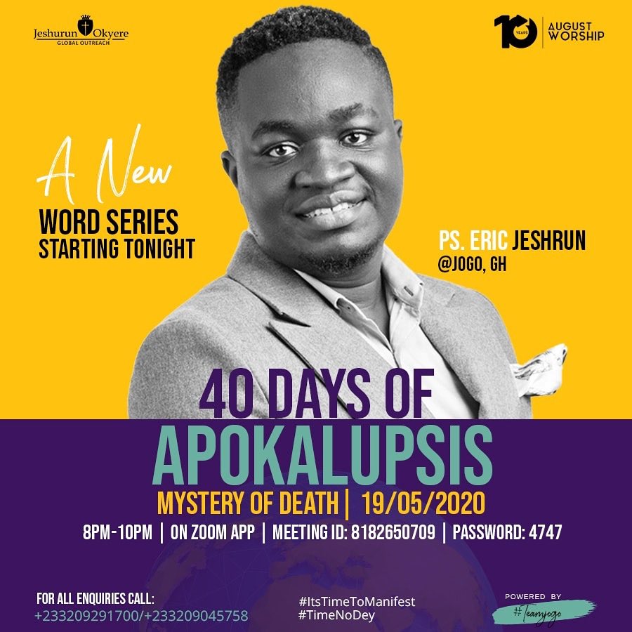 GraceAye5's tweet photo. Happening soon 🔥🔥🔥🔥#TheMisteryOfDeath #EricJeshurun #TimeToManifest #Apokalupsis #TeamJOGO @Team_JOGO @marknortey @JeshurunOkyere @brokwaku_ @efyamoda @bhra_qouphi @AJTiwa1 @elgee247 @barristerkobby @nanayawgyekye @2wenty @3m3fa https://t.co/qqe0lcuNuI