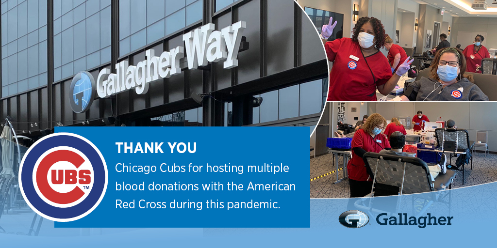 As an Official Legacy Partner of the <a href="/Cubs/">Chicago Cubs</a>  we couldn’t be more proud of the support they’ve continually provided during the COVID-19 crisis. <a href="/GallagherWayChi/">Gallagher Way Chicago</a>
