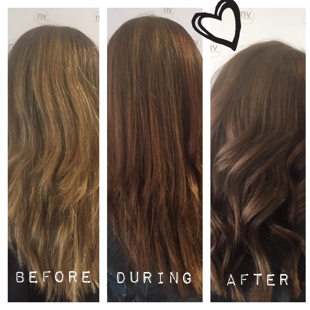 Nv_Hairdressing's tweet image. Look at this beautiful process! from blonde to brown isn't easy!

First we need to pre-tone the hair! Then we can use the colour the client loves to create a blended, non-patchy final result, that stays lovely and shiny! ⭐

#doubleprocess #chocolatebrown #seasidesalon