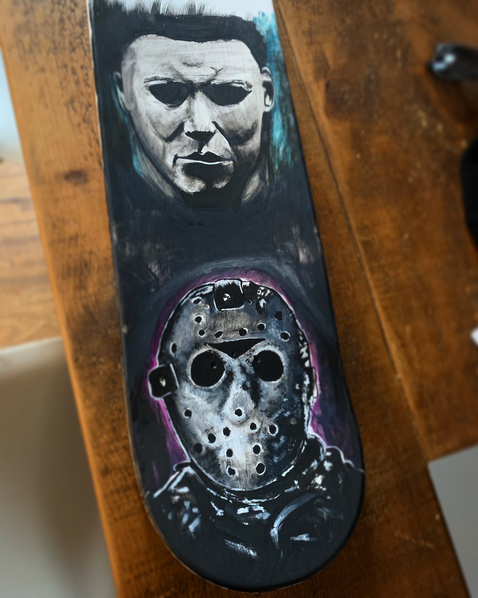 Chrisbarrett131's tweet photo. First proper painting session for a long long timer. #halloween #friday13th #paint #painting #art #skateboard https://t.co/MYIeeLwjYG