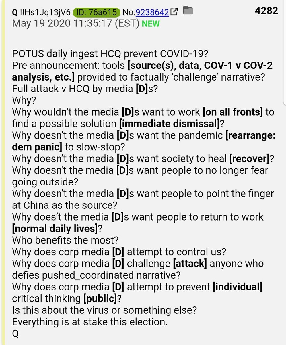 3.  #QAnon Why doesn’t the media [D]s want people to point the finger at China as the  #ChinaVirus source?  #Q