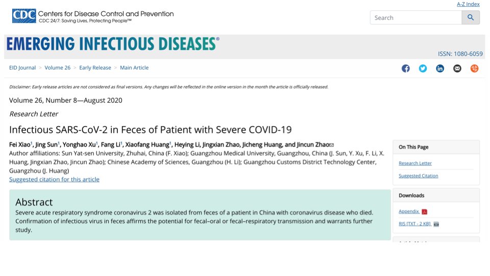 It's in the Poop: For months our GI community has been raising the alarm about risk of fecal spread of #COVID19. But we've mostly heard crickets in response. Today, <a href="/CDCgov/">CDC</a> posted this new report of finding live virus in stool *weeks* after symptom onset: wwwnc.cdc.gov/eid/article/26….