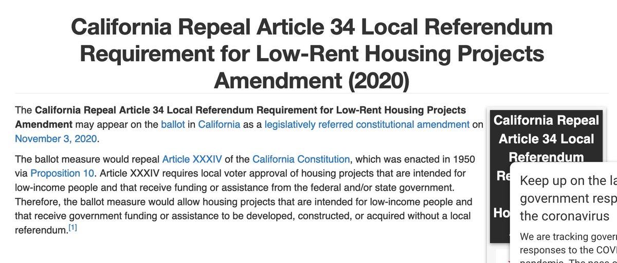 Take a look at Article 34 of California Constitution which bans public housing (including subsidized) without a vote from local residents. Made during the racist backlash against public housing. Make sure your CA reps support the move to repeal it!  https://ballotpedia.org/California_Repeal_Article_34_Local_Referendum_Requirement_for_Low-Rent_Housing_Projects_Amendment_(2020)