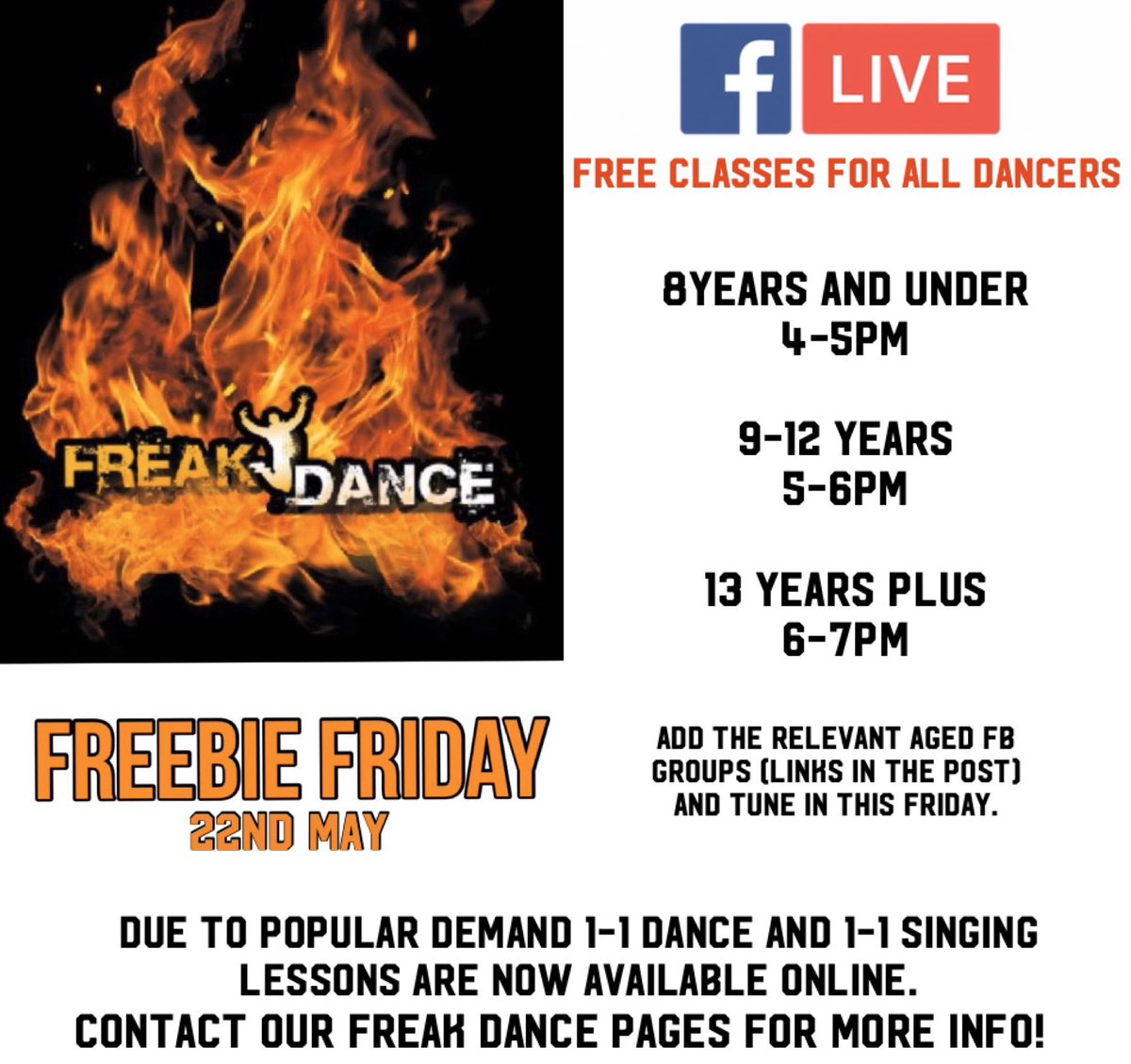 FreakDanceUK's tweet photo. It’s Freak Dance Freebie Friday this FRI! We are hosting some FREE online dance lessons LIVE  from our studios for ALL dancers that want to burn off some lockdown energy and have some fun with us this!These are open sessions for dancers everywhere so get sharing with everyone! https://t.co/8lP2deQ0Nd