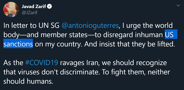 3)Omar’s latest tweet is not the first example of her parroting Zarif’s talking points.She runs the same narrative about “sanctions depriving Iranians of medicine.”Note: @tparsi is the founder of NIAC @AssalRad is a NIAC member