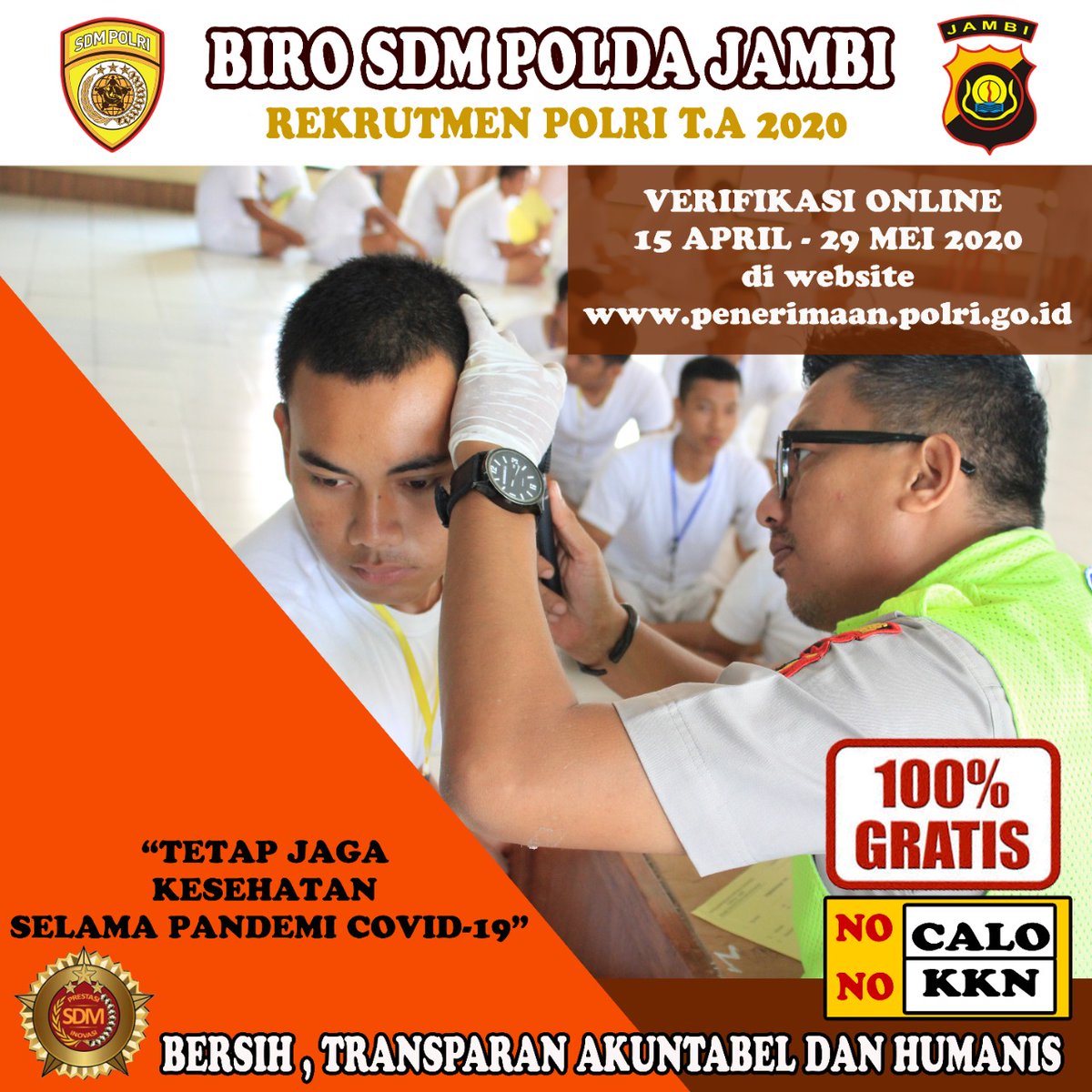 pepe_teguh's tweet photo. SUKSESKAN REKRUTMEN POLRI YANG BERSIH, TRANSPARAN,  AKUNTABEL DAN HUMANIS.  INGAT MASUK POLISI GRATIS,  JANGAN PERNAH PERCAYA CALO
@ssdm_polri @rekrutmen_polri 
#penerimaanpolri2020 #casis2020 #rekrutmenpolri #ssdmpolri #masukpolisigratis https://t.co/hocMOiPaTG https://t.co/drSj0OuC3q