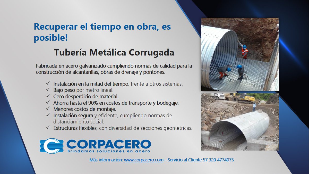 Corpacero's tweet photo. #Solucionesenacero, que se instalan en la mitad del tiempo. #Tuberiametalicacorrugada https://t.co/CIde2chBPe