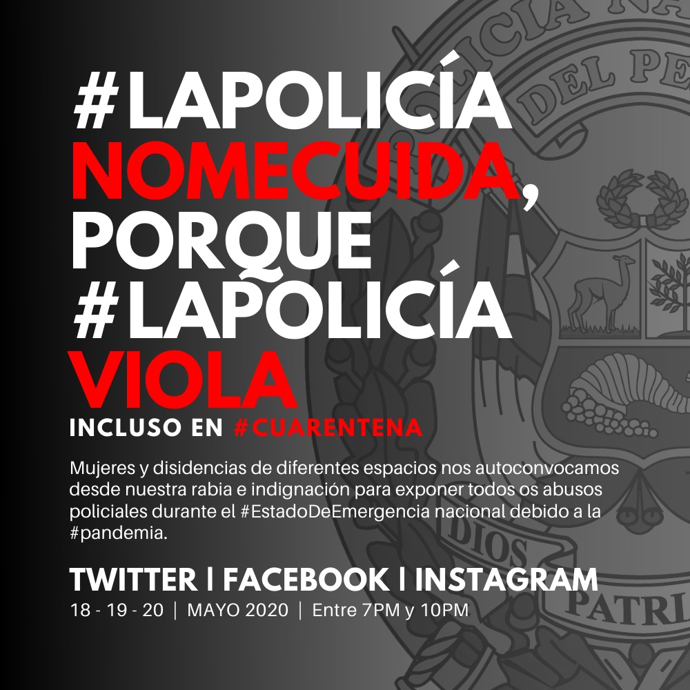 pitos_la's tweet photo. #LaPoliciaNoMeCuida porque #LaPoliciaViola incluso en #cuarentena. Hace unos días 2 policías subieron a su patrulla, doparon y violaron a una menos de 14 años! Exigimos una sanción ejemplar para estos violadores @PoliciaPeru @MininterPeru @MinjusDH_Peru @FiscaliaPeru @MimpPeru https://t.co/XnoYYal1FD