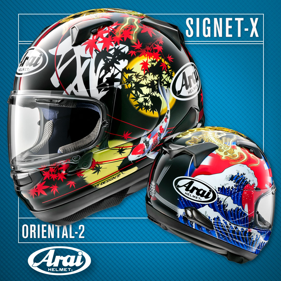 AraiAmericas's tweet photo. The sequel to the hugely popular Oriental design on the Arai Signet-X is here! Introducing the new Oriental-2 graphic. The Oriental-2 features the next chapter of the design with bold images and bright colors, perfect for the 2020 riding season!

#Arai #AraiHelmet #SignetX https://t.co/B34FSQouSE