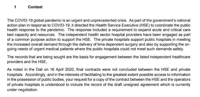 Separately, the HSE is also refusing to release a copy of the "draft unsigned agreement" between themselves and the operators of private hospitals: