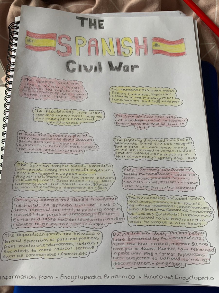 WACModLanguages's tweet image. AH Spanish are studying texts set around the Spanish Civil War. One pupil’s awesome background info poster to help set the scene. ¡Muy bien hecho! 🇪🇸💃🏽 @WhitburnAC