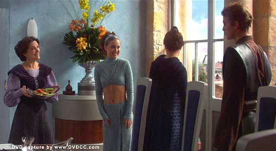 24. visit home (aotc)also cut from the final movie. this outfit is so firmly 2002 that it makes me laugh, but the cloak is what sells it. not sure if i would wear a midriff outfit when bringing my crush to meet my family, but you do you.