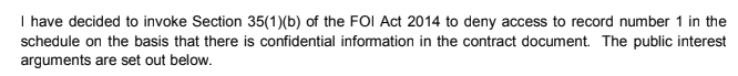 Section 35 and 36 have been invoked because the record contains "confidential information" and because they consider it to be commercially sensitive: