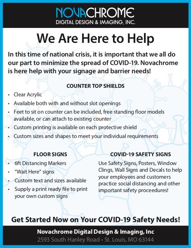Novachrome's tweet photo. We ARE here to help. Please let us help you &amp; your business with any signage you may need to help you reopen. #novachrome #wbe #printing #graphics #largeformatprinting #floorgraphics #covid #museums #casinos #retailmarketing #print #InThisTogether #signs #signage #digitalprinting https://t.co/B1zoV2Qvy4