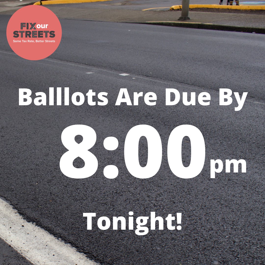 Turn in your ballot at a ballot drop site by 8 pm tonight to make your voice heard! Don’t forget to vote YES on Measure 26-209 for road maintenance and repair, safety projects, and safe routes to school—at the same tax rate! 

Find a drop site near you! multco.us/dropsites