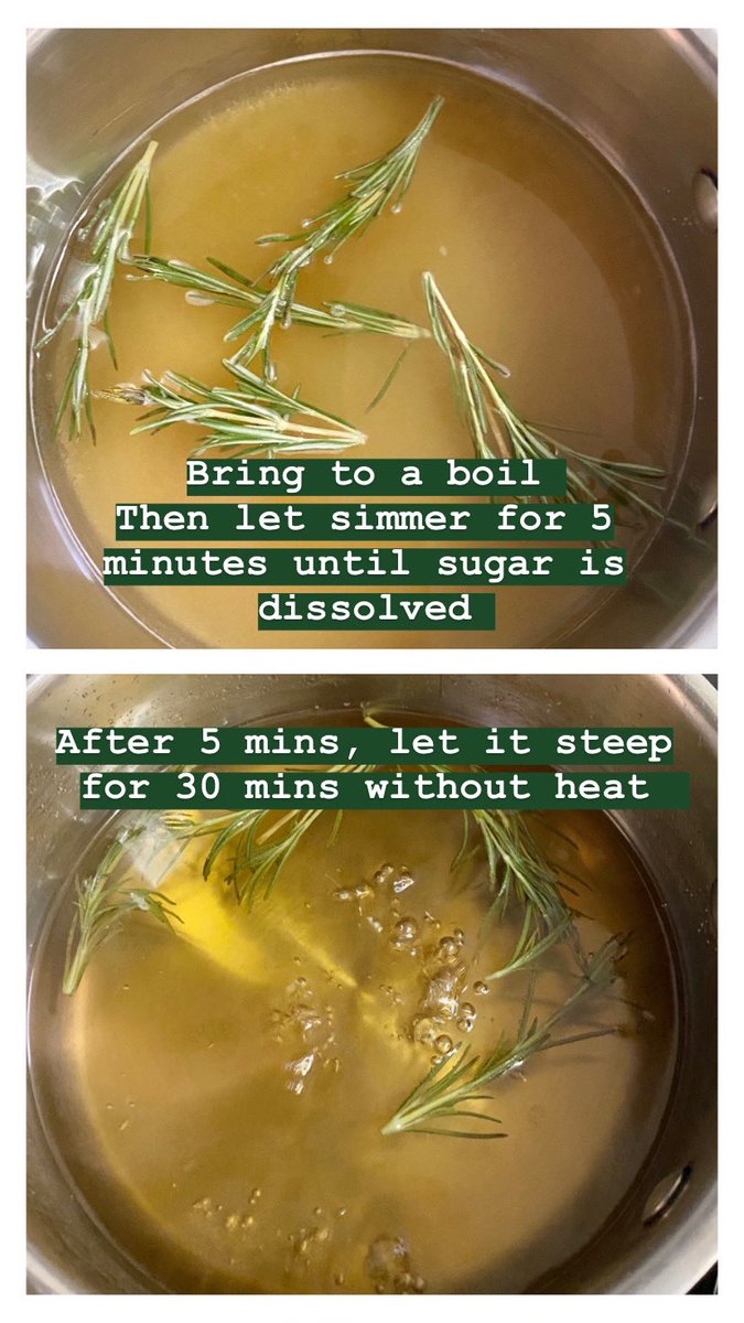 First, make the rosemary simple syrup. You’ll have plenty left over, it can last up to a month refrigerated.