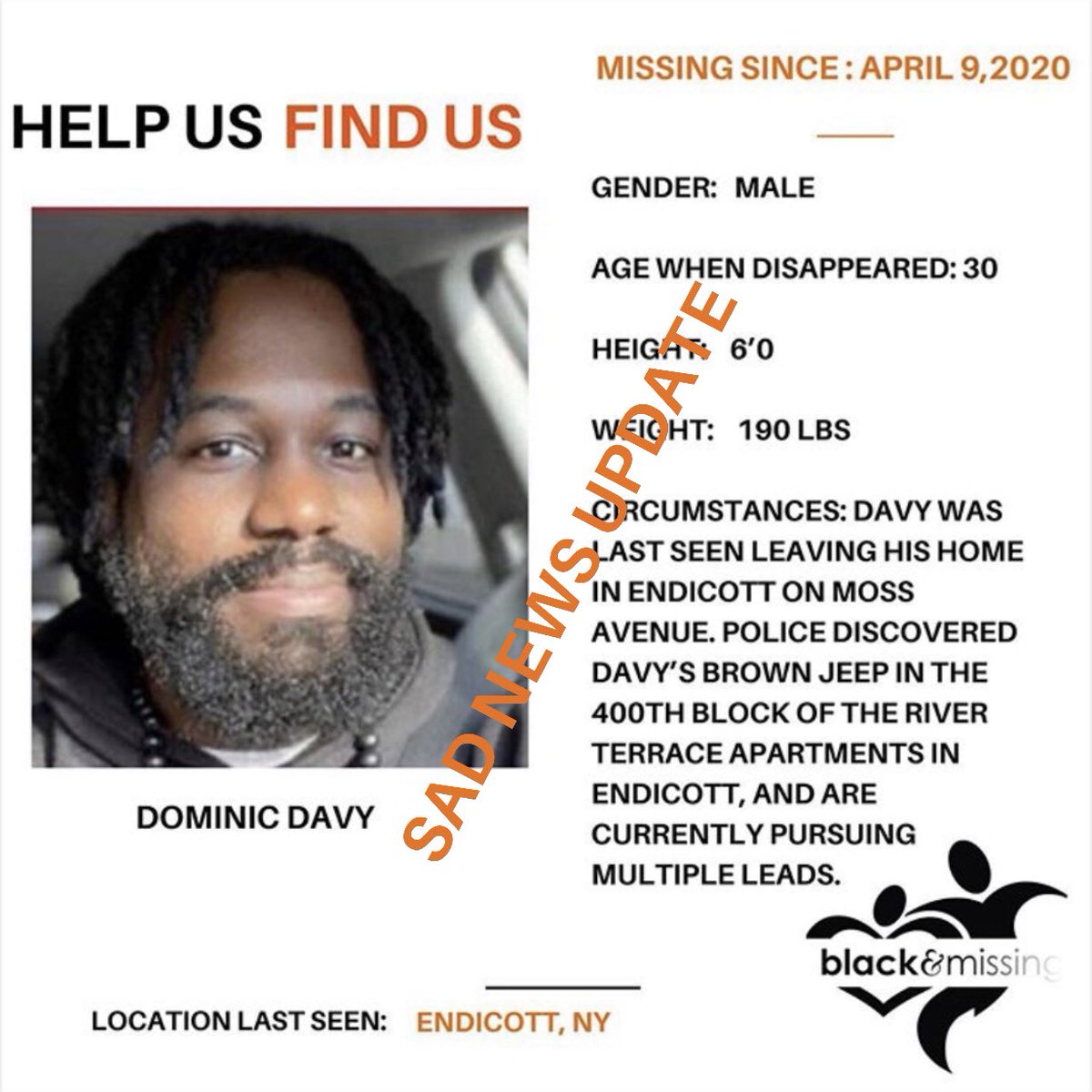 BAM_FI's tweet photo. SAD NEWS: An autopsy has confirmed that the body found in the Susquehanna River Yesterday is Dominic Davy.
Prayers are with his family. 🙏🏾 https://t.co/AeNWNkZc4z
