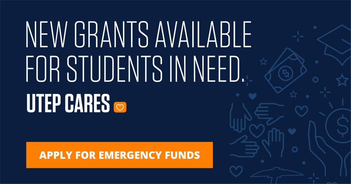 Miners, if you need financial assistance to continue your UTEP journey, we can help. Emergency grants are still available to help you pay rent, utilities, medical bills, food and other necessities. Your focus should be on school, not your bills. Apply at utep.edu/utepcares.