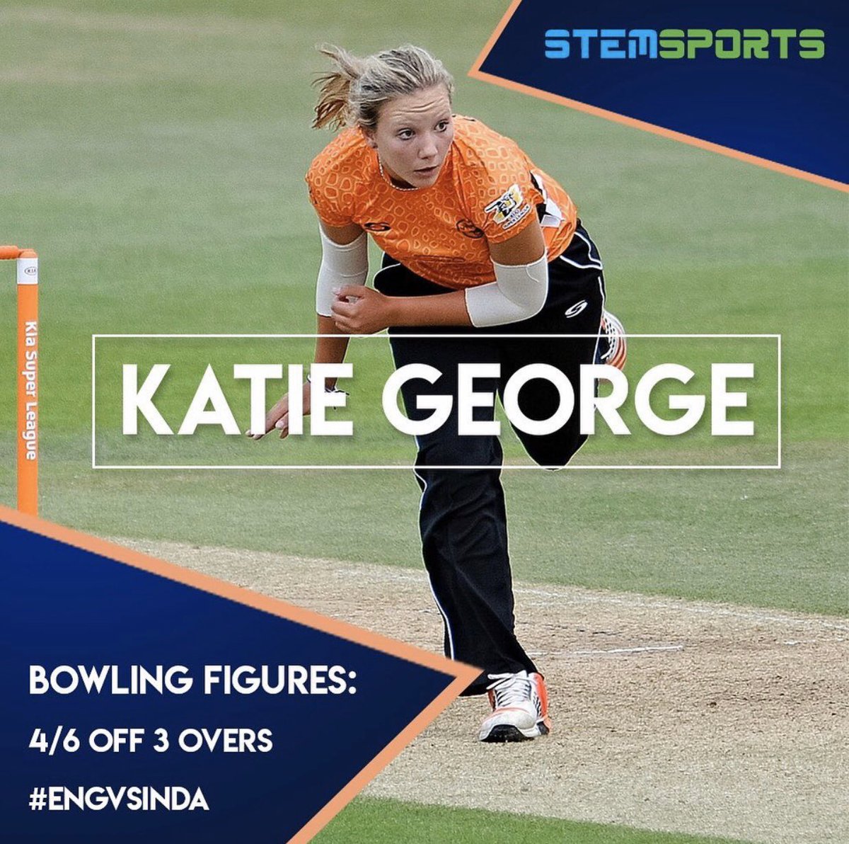 Stemsports1's tweet photo. Throwback to when @KaTie_George46 took a hatrick vs India A and ended up with 4/6 off her 3 overs 🏏👏🤩🔥
#Cricket #ENGvsINDA #Pace #Hatrick #4fer #StemSports https://t.co/yZ4aqKuEFD