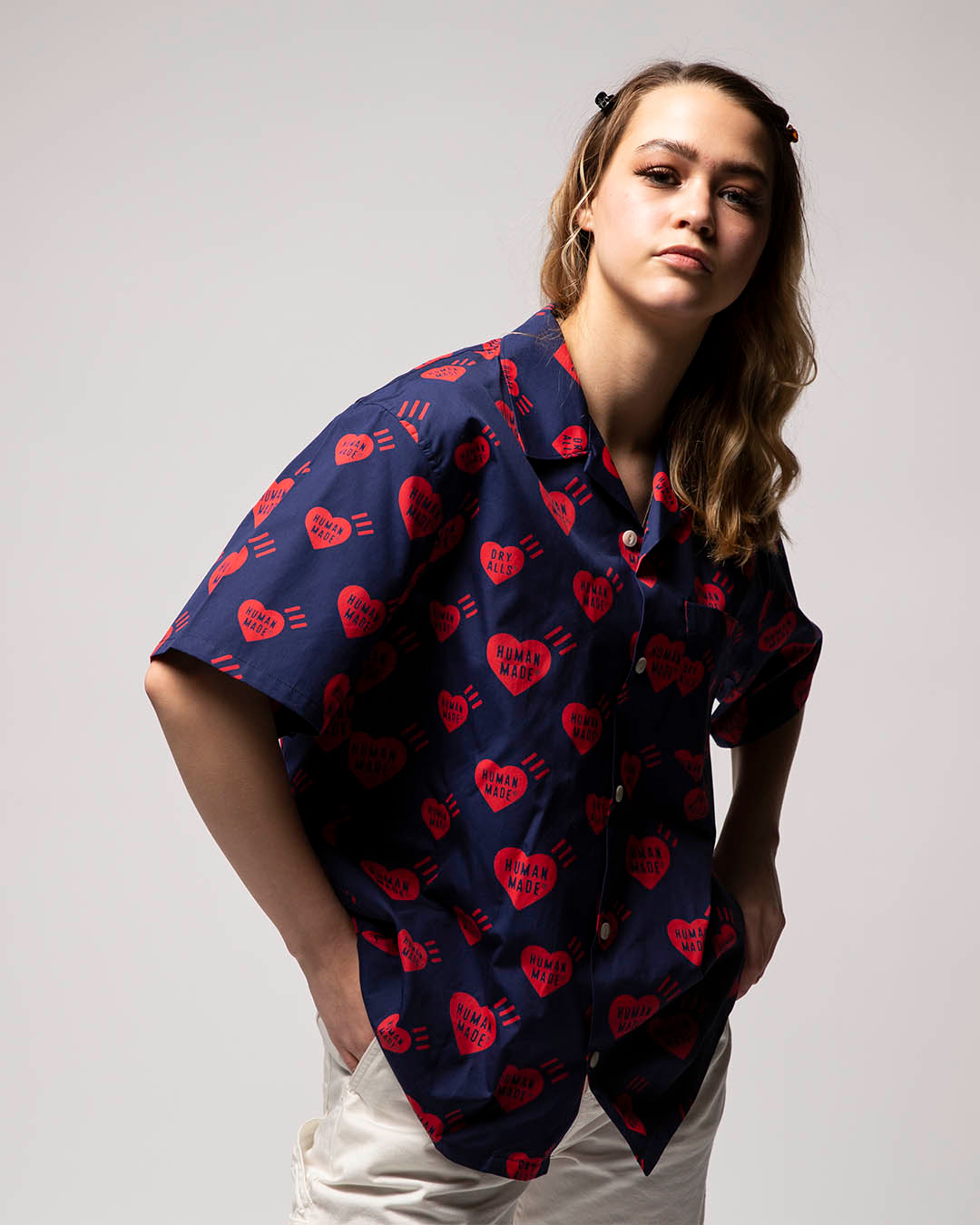 流行に Grey Heart Aloha Shirt HUMAN MADE Human US SS22 HEART ALOHA