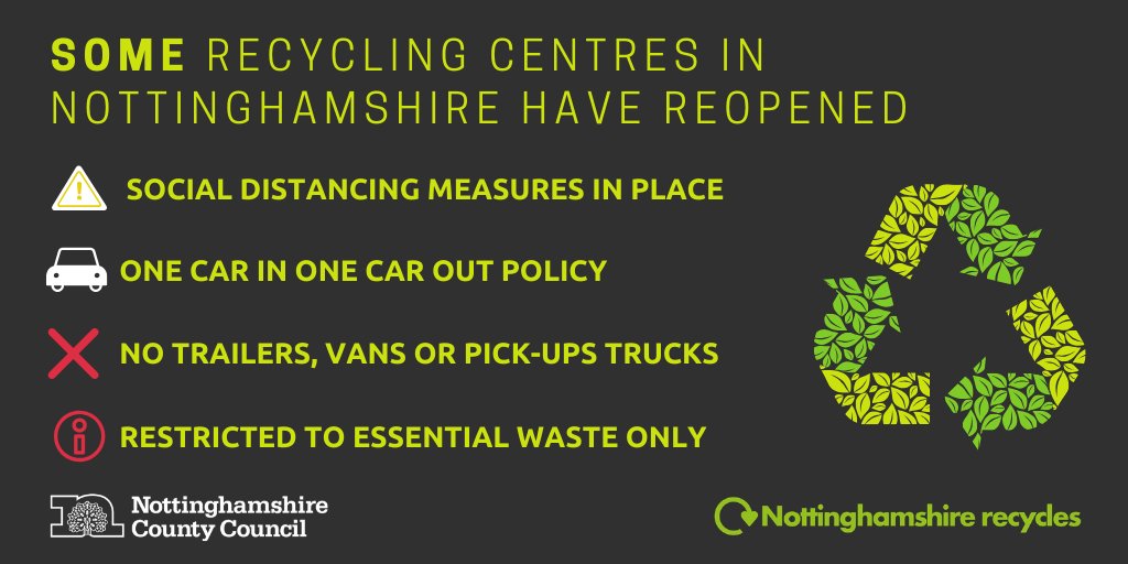 *Reminder *
♻️Only cars are permitted at our HWRCs right now #Notts - trailers, vans or pickups will be refused entry if they visit a site.
❌Also abuse towards staff onsite will not be tolerated and the police will be contacted.

...please remember our staff are people too.