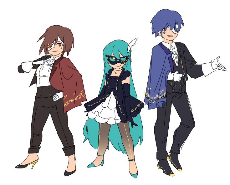 me and @inkopolis made project sekai OCs......... 
please say hello to Diamond?Daydream, a unit that longs for an escape from reality.
associated virtual singers: MEIKO, KAITO, Hatsune Miku 