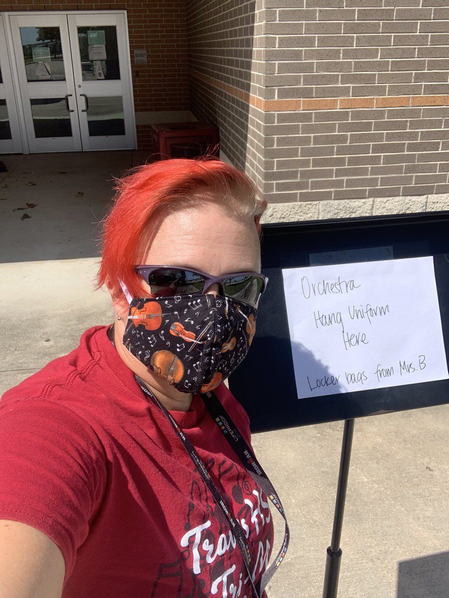 thsorchestra's tweet photo. Crazy red hair and orchestra uniform drop off today. #virtualTPP. https://t.co/YY1Niw1Wot