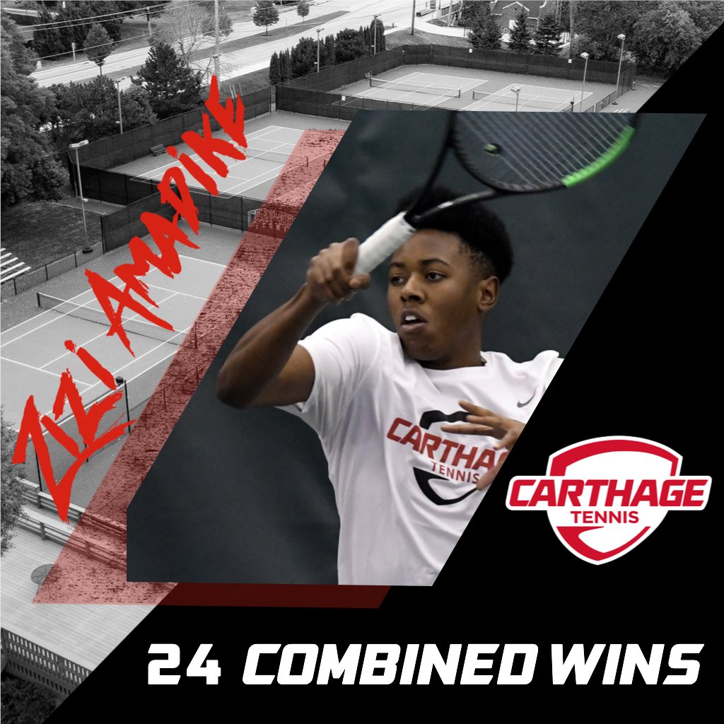 carthagesports's tweet photo. Today's #RecordBookRewind highlights @Carthage_Tennis freshman Zizi Amadike, who became the first freshman to lead the team in combined wins since Alex Boomgarden in 2012-13 #fiREDup https://t.co/MNIV9zttnG