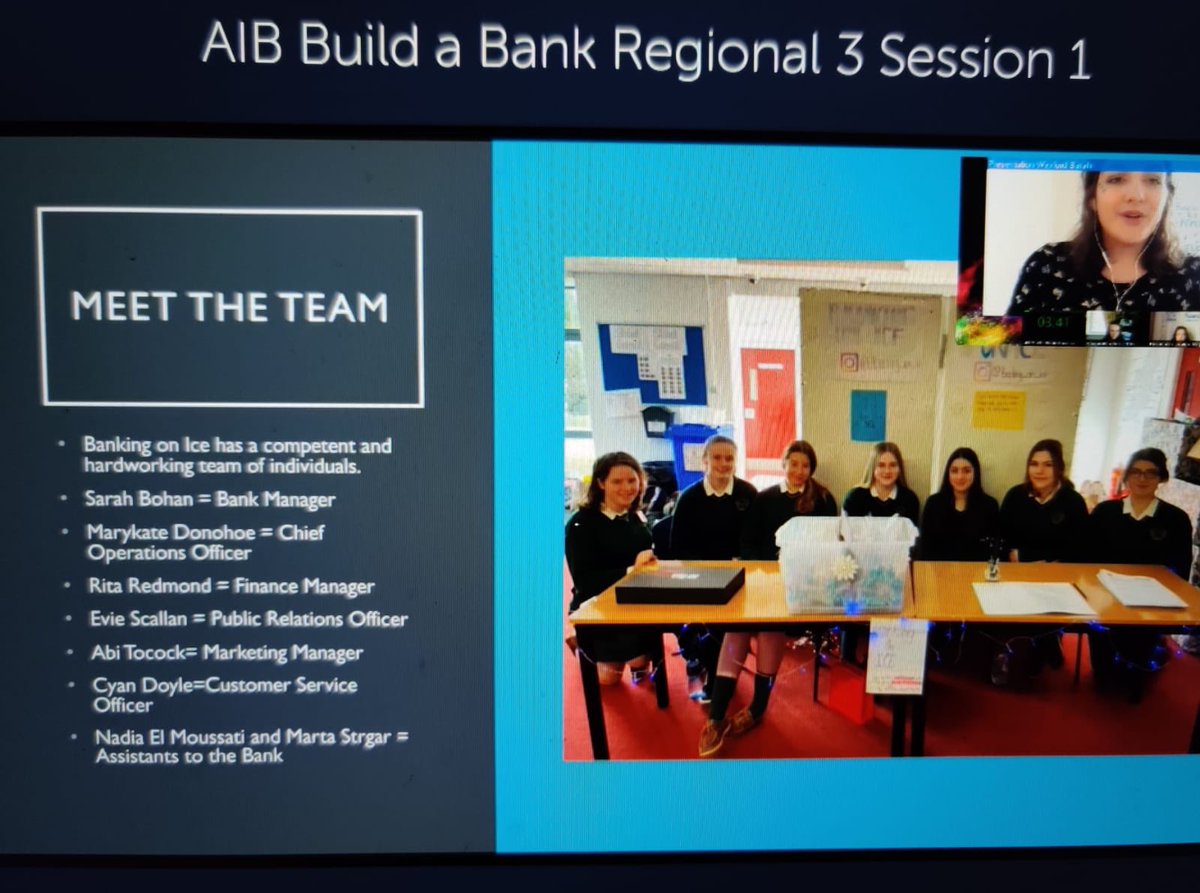 PresWex's tweet photo. 👏🏼Well done to our @TYpreswex ‘@AIBIreland #BuildABank team who presented this week as part of the National Finals. ‘Banking on Ice’ consists of students Sarah Bohan, Marykate Donohoe, Cyan Doyle, Marta Strgar, Nadia el Moussati, Evie Scallan, Abi Tocock & Rita Redmond. #Wexford https://t.co/7pH0u6NkSG