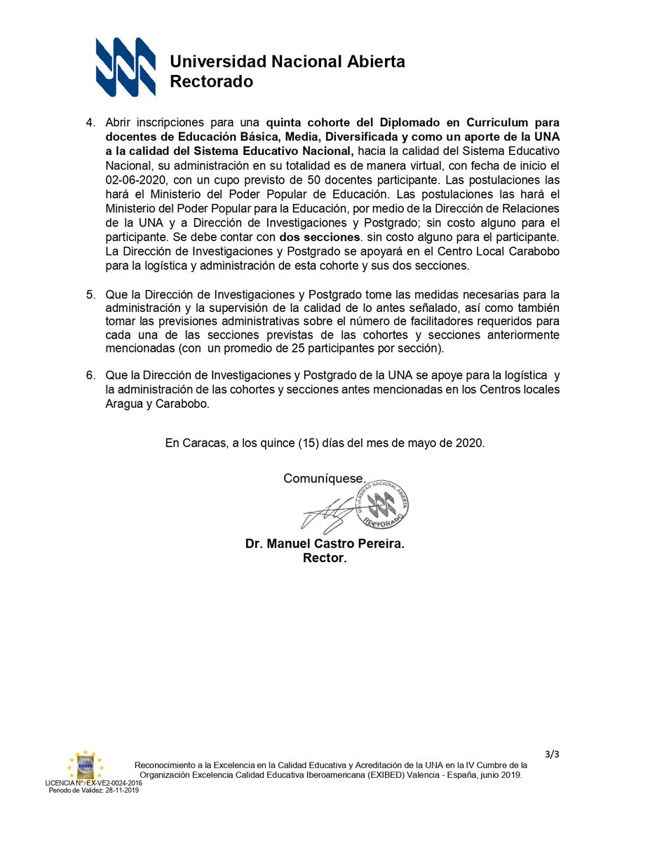 UNALARAOFICIAL's tweet photo. Resolución N° 28
#QuedateEnCasa
#UNASOMOSTODOS
#UNALARA https://t.co/VtxYZ0v5HM