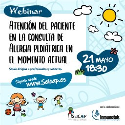 inmunotek's tweet photo. El próximo 📅 jueves 21 de mayo a las 18:30 h ⏰ podrás seguir online el #webinar 👩⚕️ "Atención del paciente en la consulta de #Alergia pediátrica en el momento actual", organizado por @SEICAP e #Inmunotek. Deja aquí tu pregunta https://t.co/KjhczwyMhp https://t.co/wt3ohh2Bsl