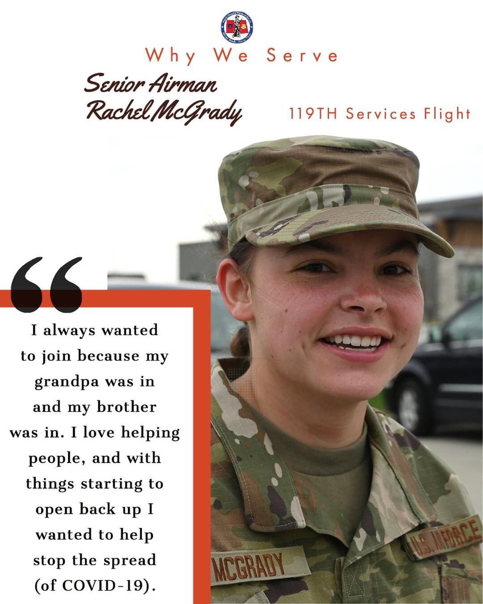As the #NDGuard continues to respond to the #COVID19 outbreak, it’s important to remember – we’re your friends, neighbors, and family. We serve to protect our nation and to serve the people of North Dakota.

Today, we'd like to introduce you to Senior Airman Rachel McGrady.