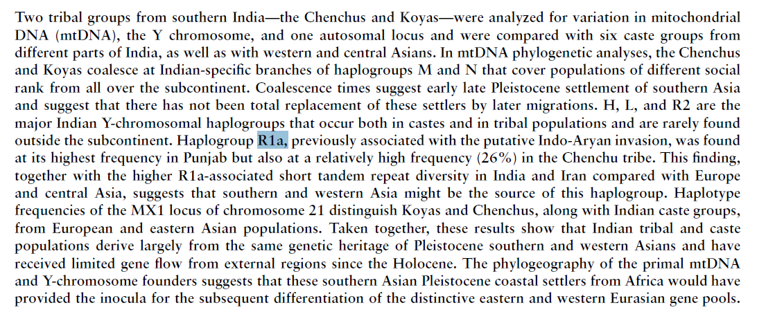 Now, here is the twist.Even a tribe called Chenchu tribe has 26% of R1A and the high repeat diversity of R1A gene suggests that its actually originated from India. From "The Genetic Heritage of the Earliest Settlers Persists Both in Indian Tribaland Caste Populations"