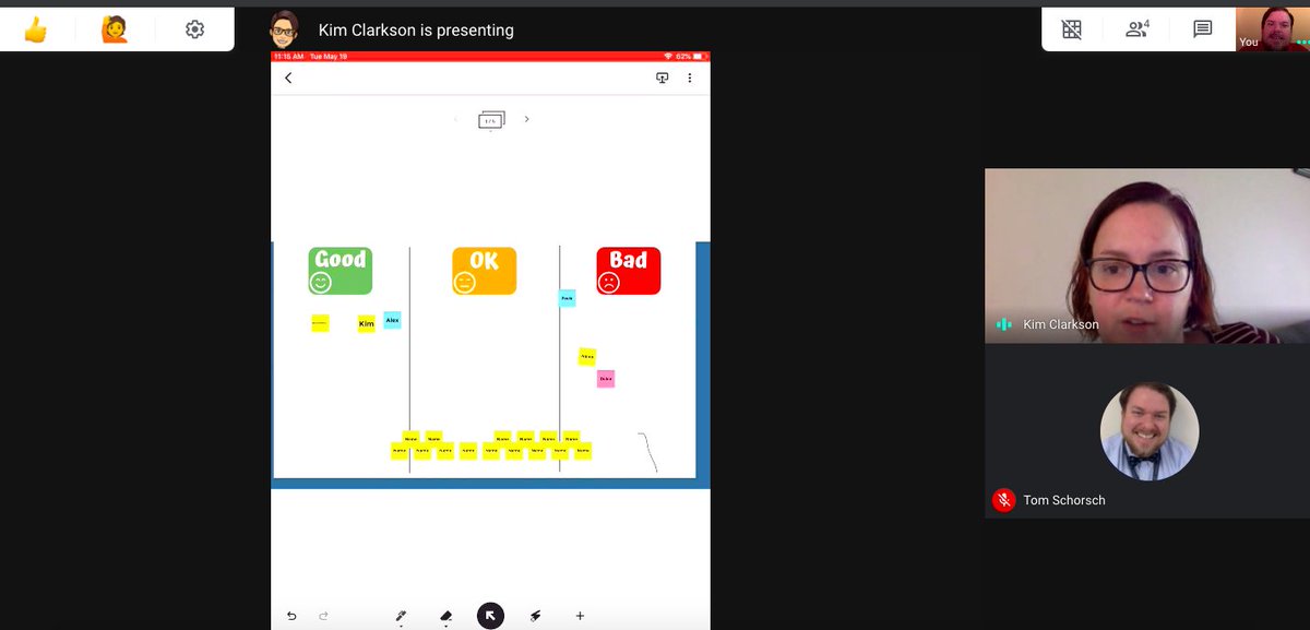 MrSchorsch's tweet photo. Trying out various Google Meet presentation options for teachers using multiple devices and apps with @KimClarkson13. #appsmashing #distancelearning #GoogleJamboard #GoogleMeet #Reflector2 #edtech #D76Diamonds https://t.co/KuG1mRpwtU