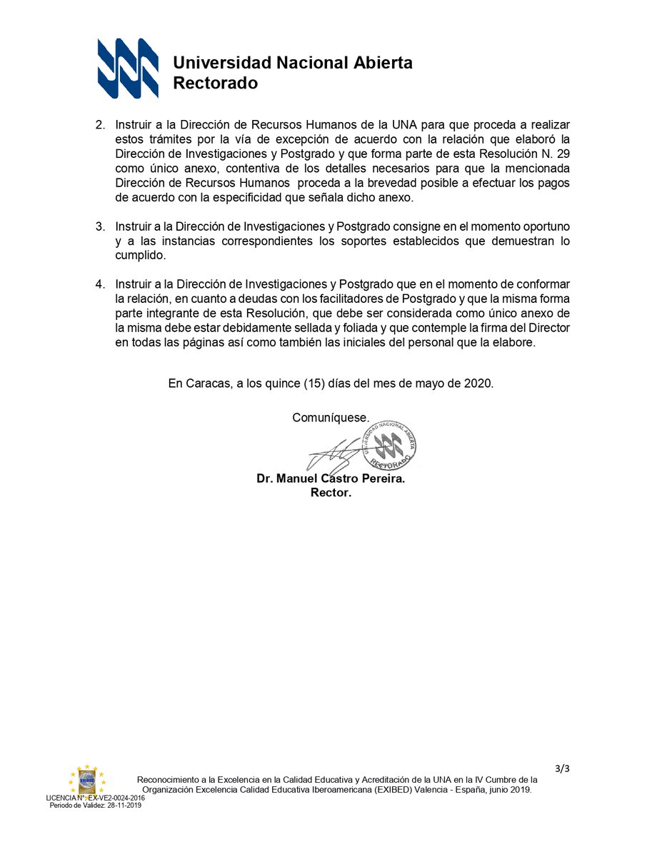 UNALARAOFICIAL's tweet photo. Resolución N° 29
#QuedateEnCasa
#UNASOMOSTODOS
#UNALARA https://t.co/fSQzIfvjHn