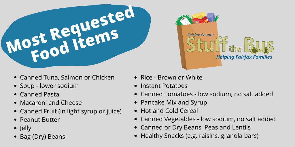 fairfaxcounty's tweet photo. Stuff the Bus today, Tuesday, May 19, until 3 p.m., at 21 locations across the county. Help restock local food pantries for neighbors in need.
✔️Learn how to donate safely.
✔️Details: https://t.co/2xGfrerOf6 https://t.co/1pXFJowC0V